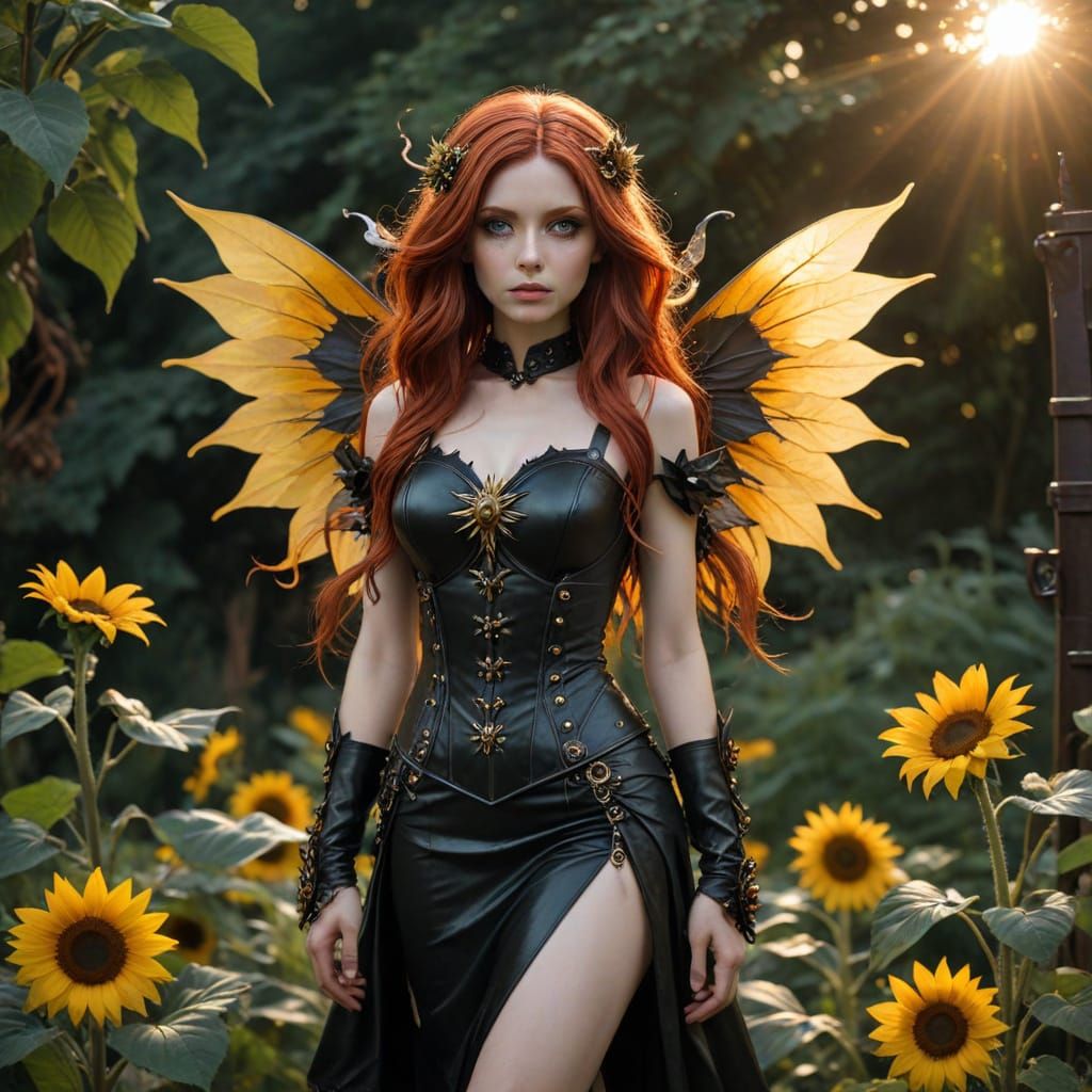 Gothic Sunflower Fairy in Steampunk Sunflower Garden