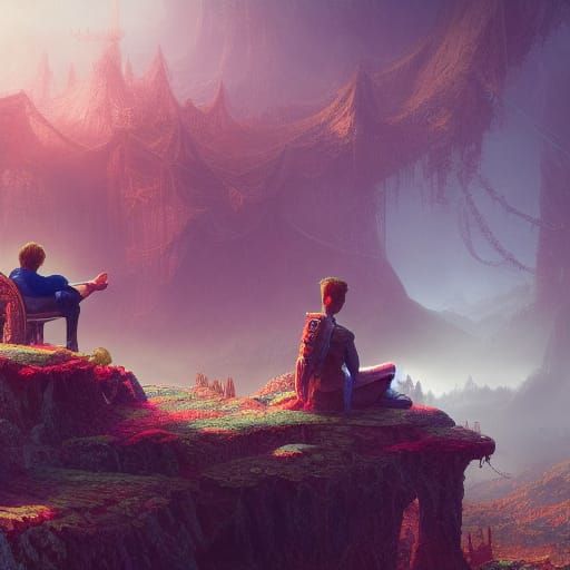 Friends in Fantastical Landscape: Matte Painting