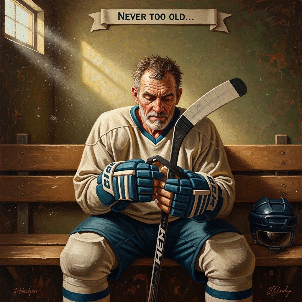 Hockey Player Tapes Stick in Textured Oil Painting