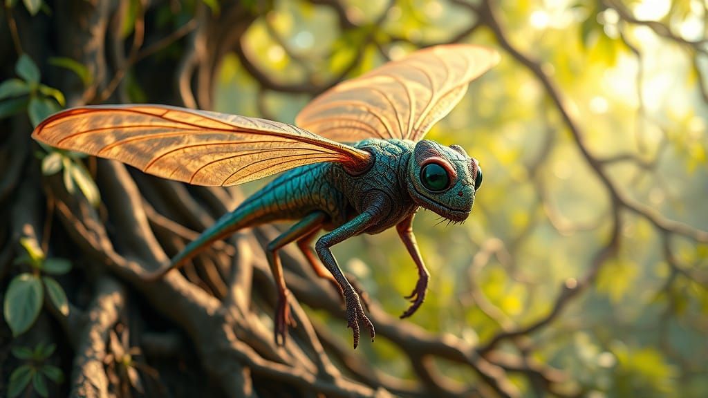 Ethereal Creature in Lush, Vibrant Landscape