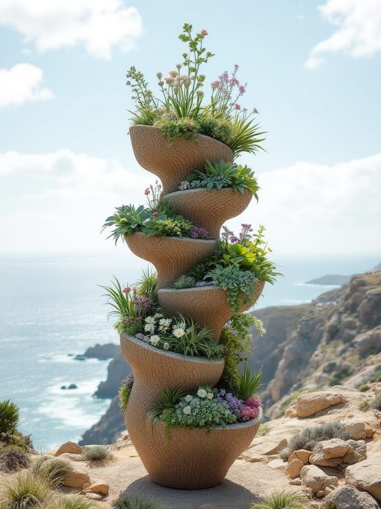 Towering Planter Garden with Textile Art Elements