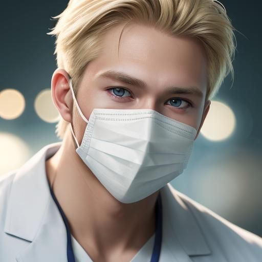 Handsome Blonde Nurse in Face Mask: Professional Photo