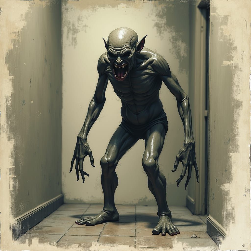 Grotesque Mutated Figure in Expressionist Style