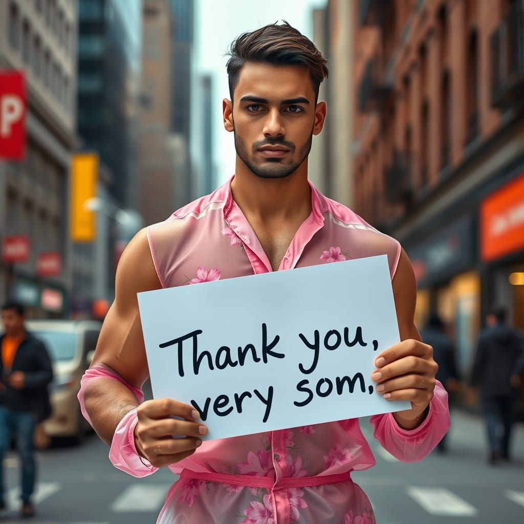 Muscular Man in Floral Jumpsuit, Photorealistic Portrait