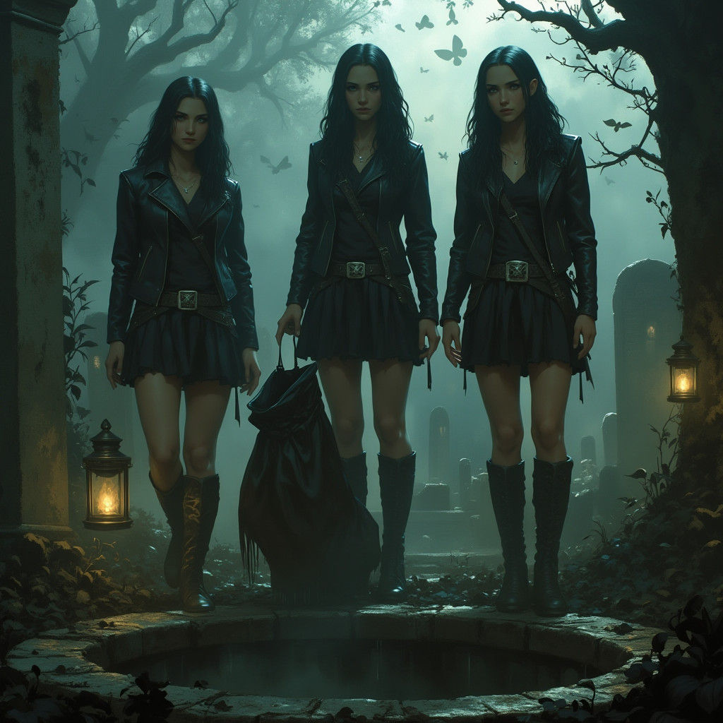 Sorority Girls Tipping Body in Graveyard, Dramatic Lighting