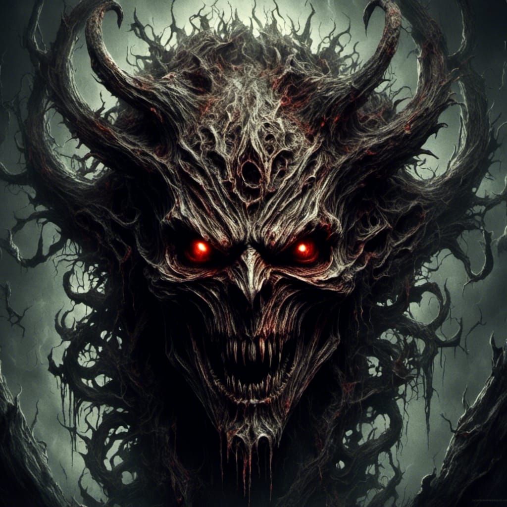 Terrifying Demon Face Emerges from Darkness