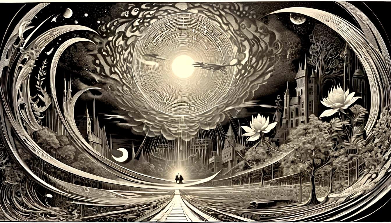 Mystical Flora with Kinetic Woodgrain in Chromatic Harmony