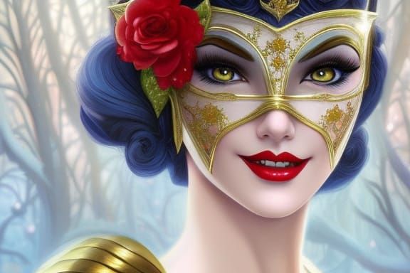 Snow White in Venetian Masquerade Mask, Digital Art