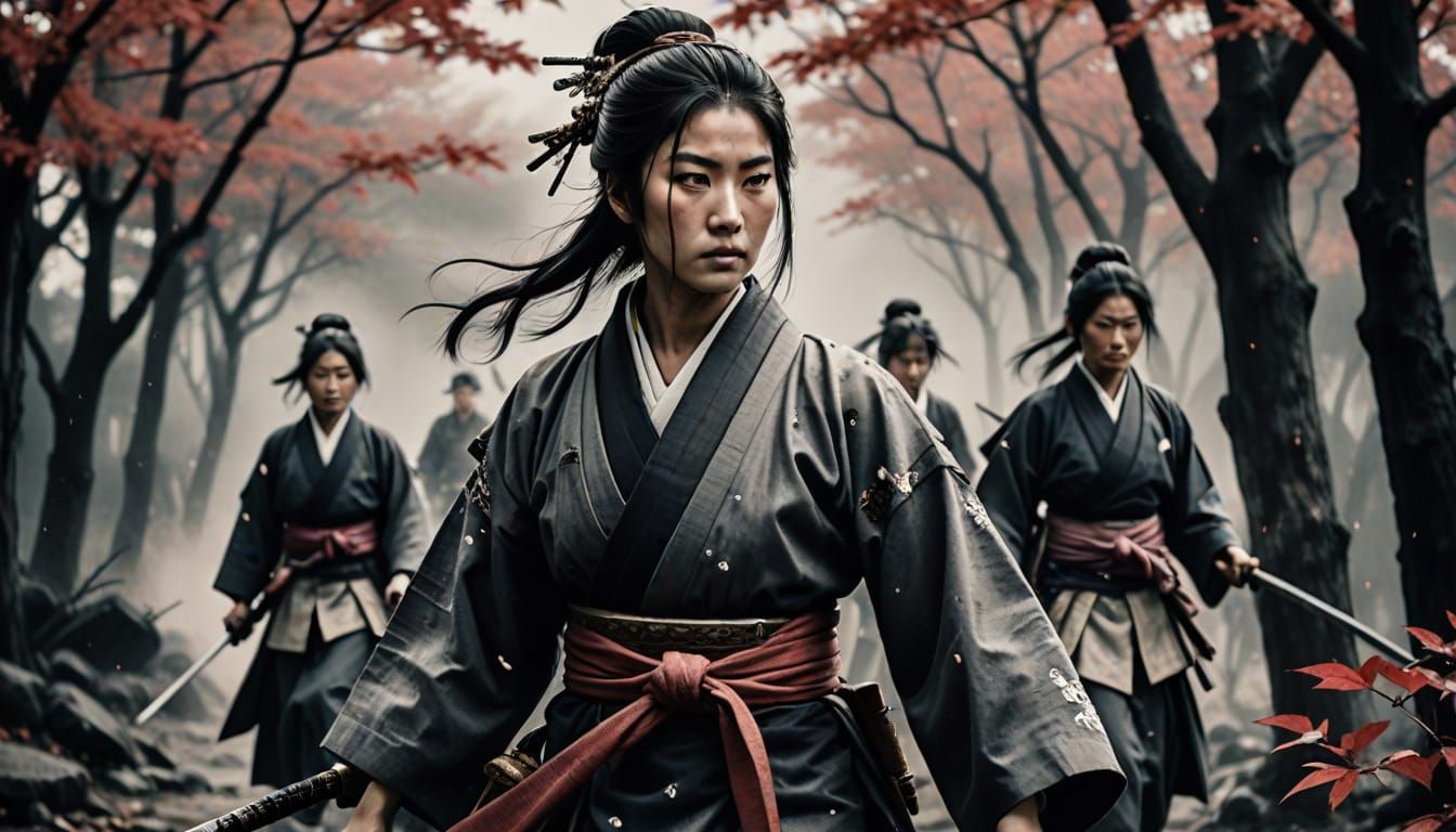 Nakano Takeko Leading Warriors in Sumi-e Style