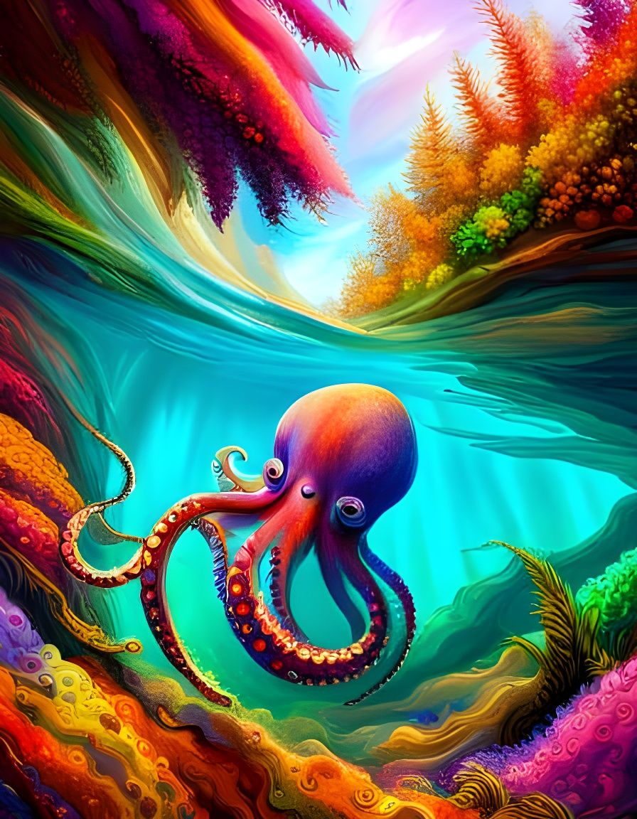 Adorable Octopus with Confetti in Tiffany Style