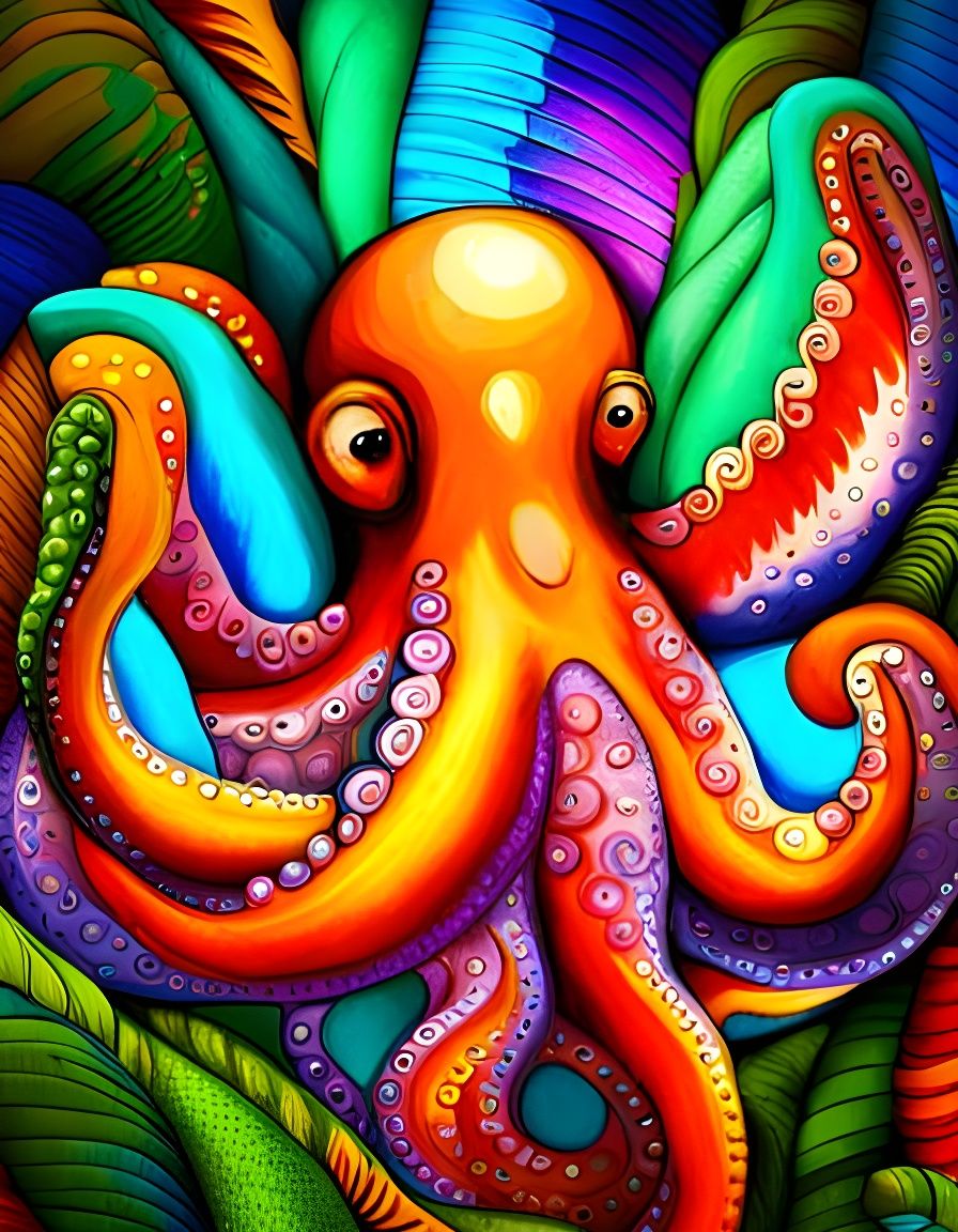 Adorable Octopus in Iridescent Tiffany Style