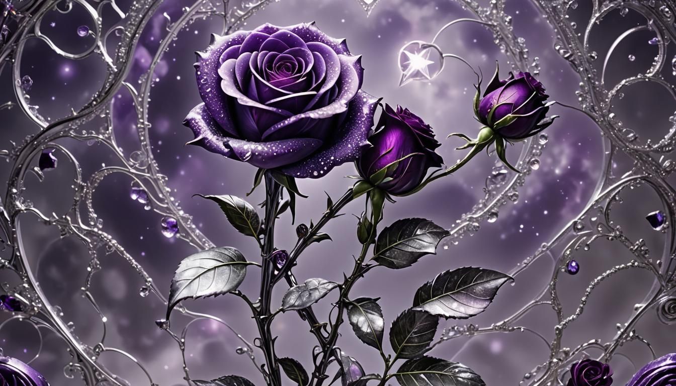 Translucent Purple Crystal Roses with Silver Trim