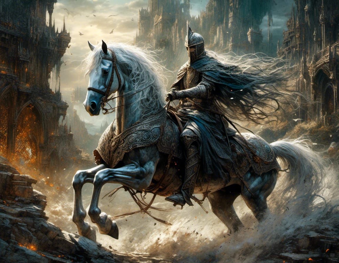 Gondor Knight on Horseback in Watercolor Style