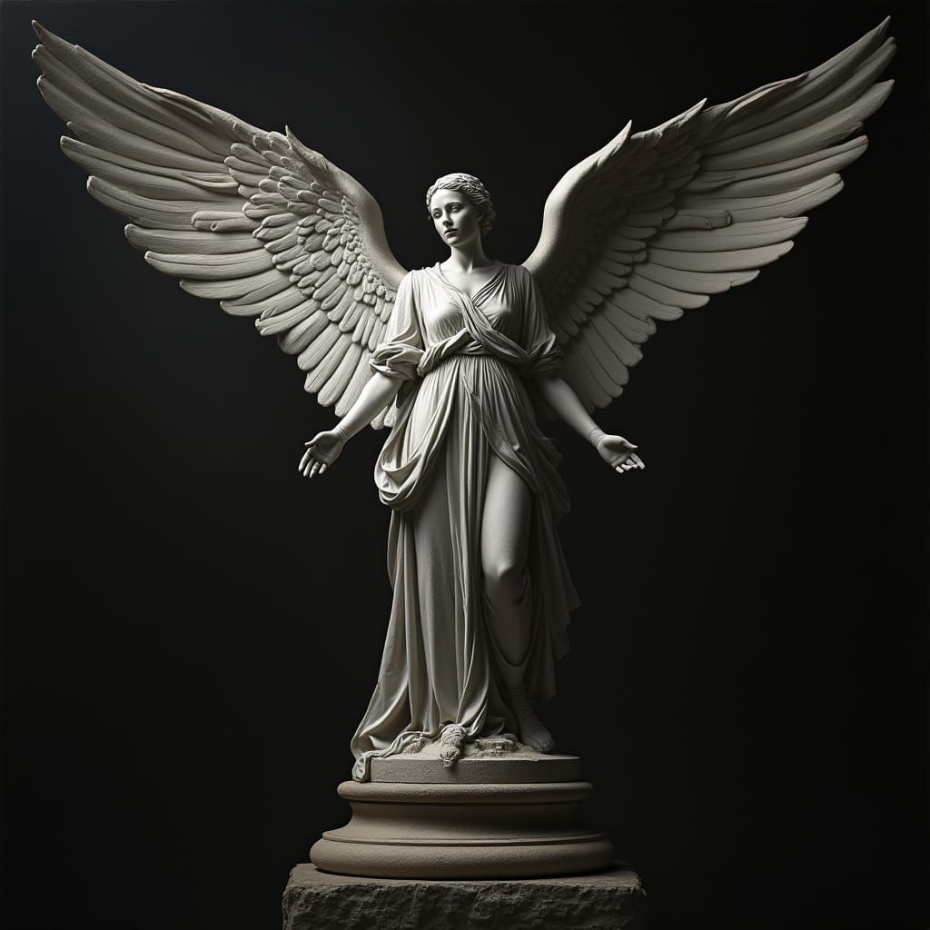 Majestic Angel in Monochromatic Glory