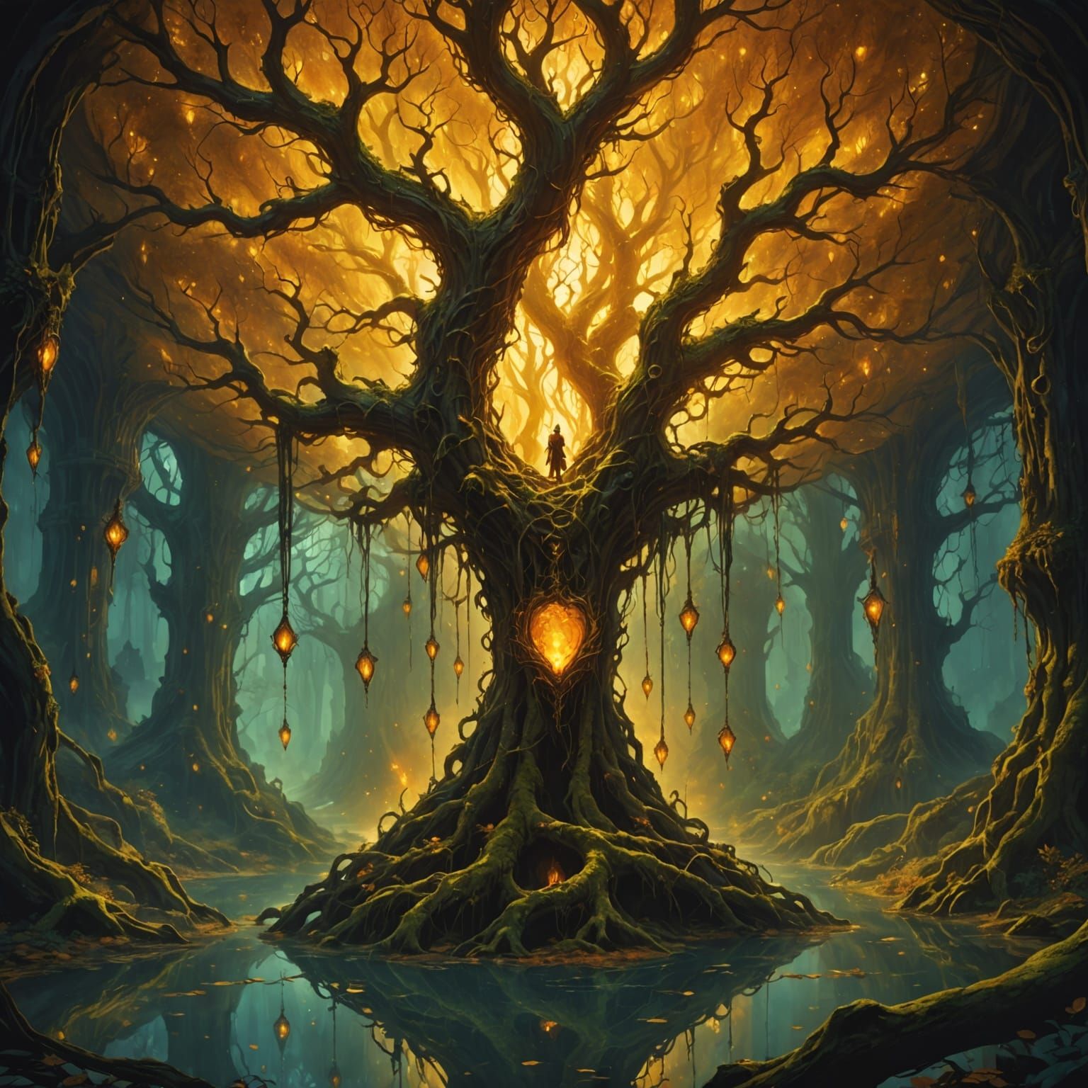 Root-Bound Chamber with Sleeping Man and Amber Sap