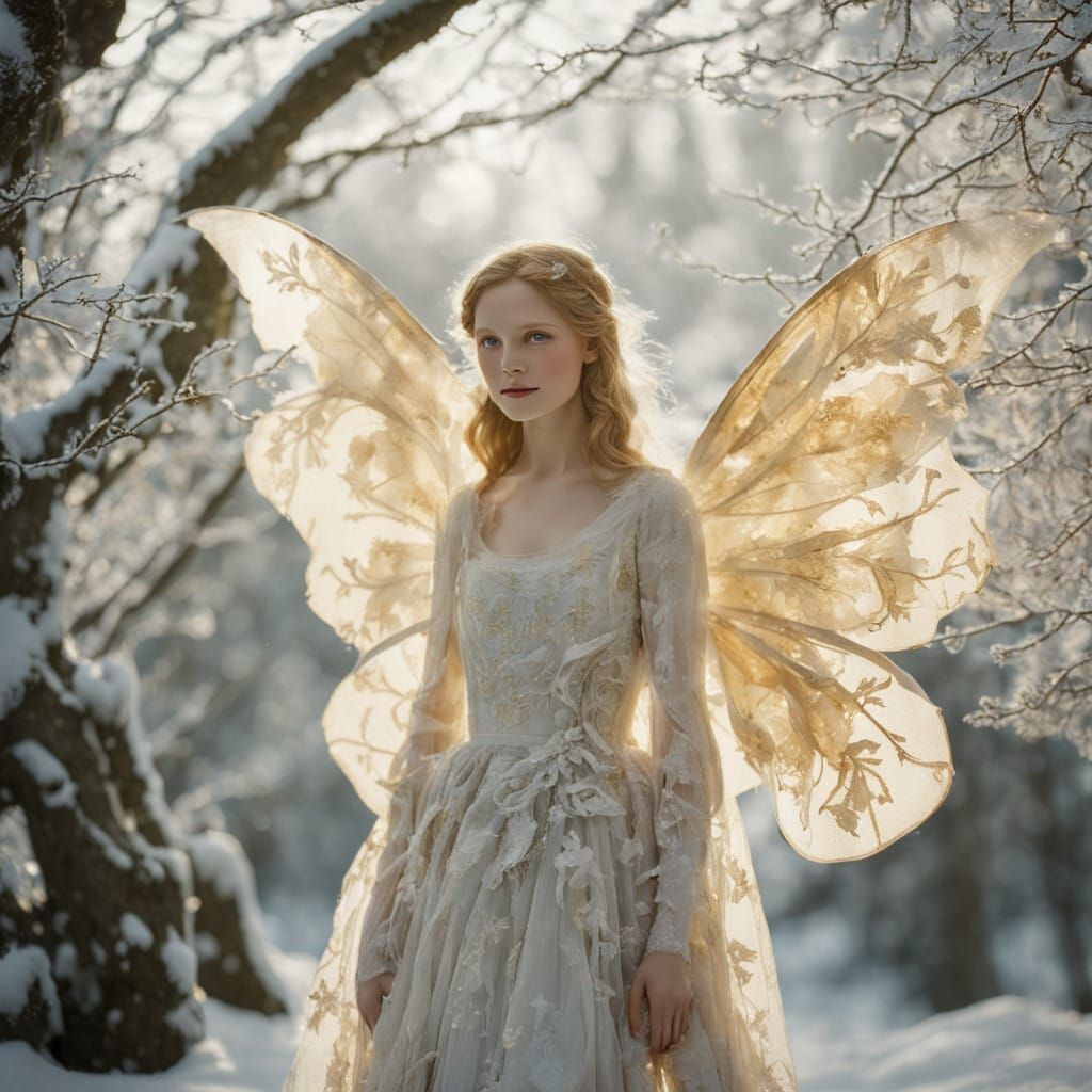 A fairy wearing a dress made of the calendar page for January