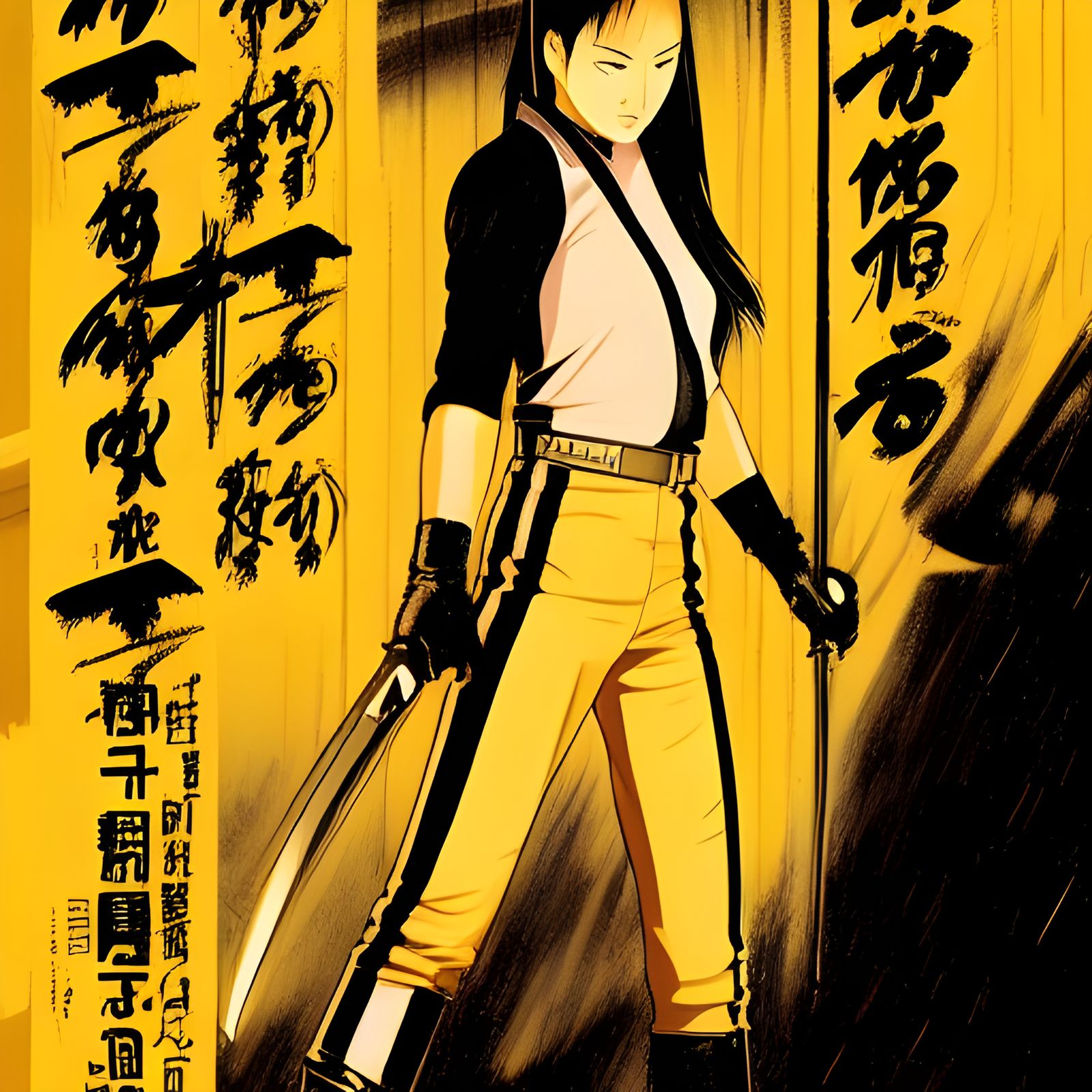 Ninja with Katana in Rainy Anime Scene