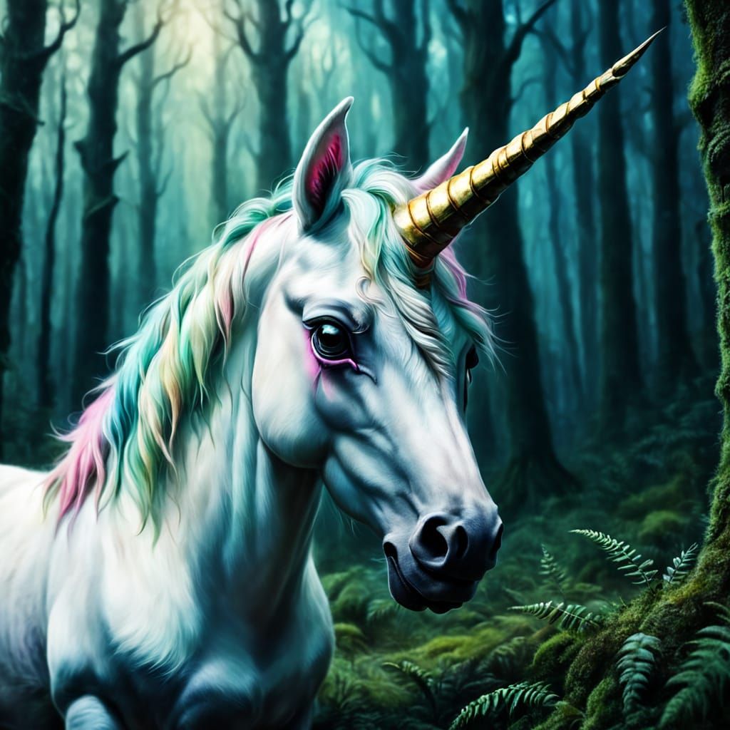 Mythic Unicorn's Tragic Demise in Forest