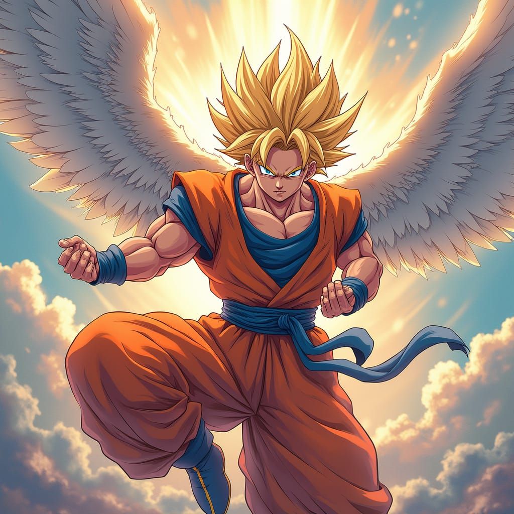 Majestic Angelic Saiyan Ascension in Vibrant Anime Style