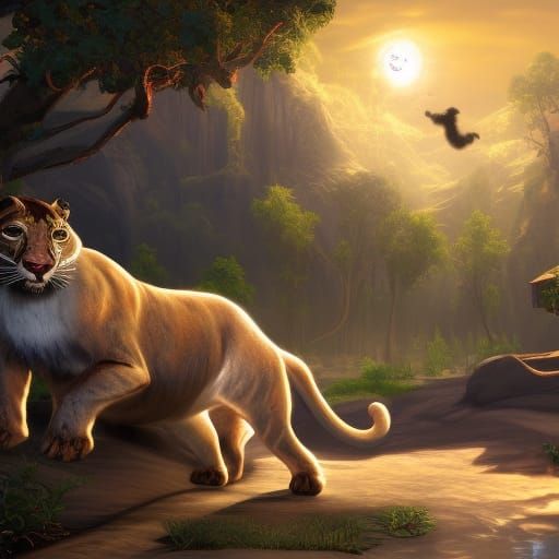 Big Cats in a Lollipop Playground: Detailed Matte Painting