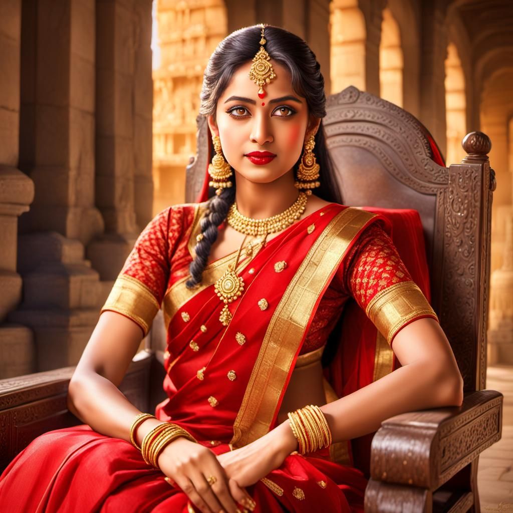 Woman in Red Saree in Royal Setting