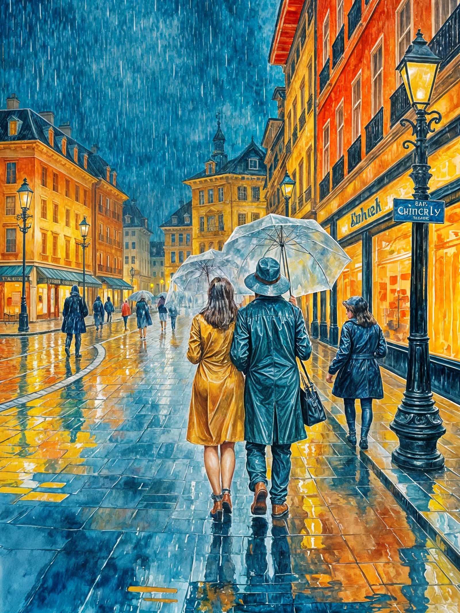 Rainy Street Scene in Expressionist Style