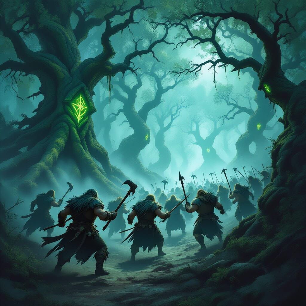 Bugbear Horde in Neverwinter Wood, Dark Fantasy Digital Art