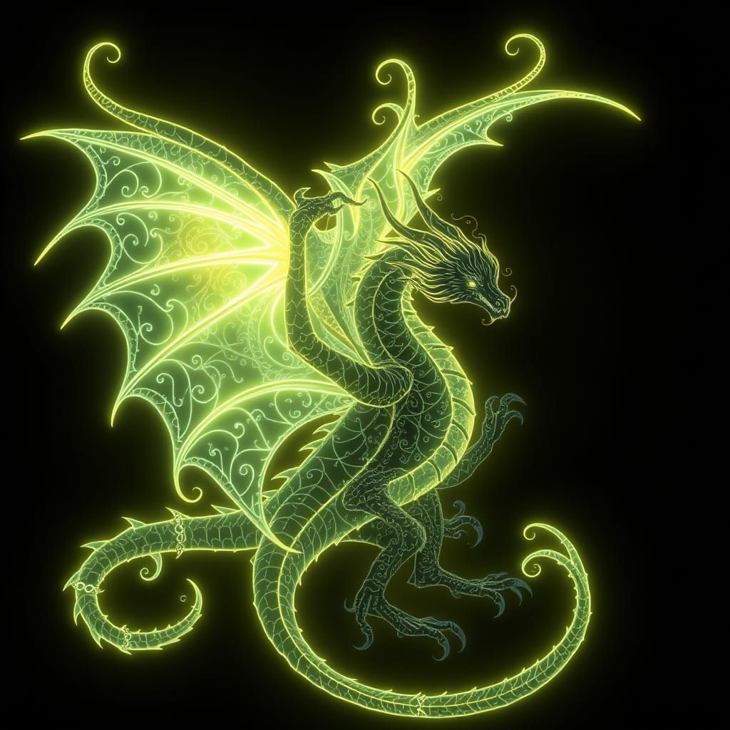 Bioluminescent Ethereal Dragon with Filigree Designs
