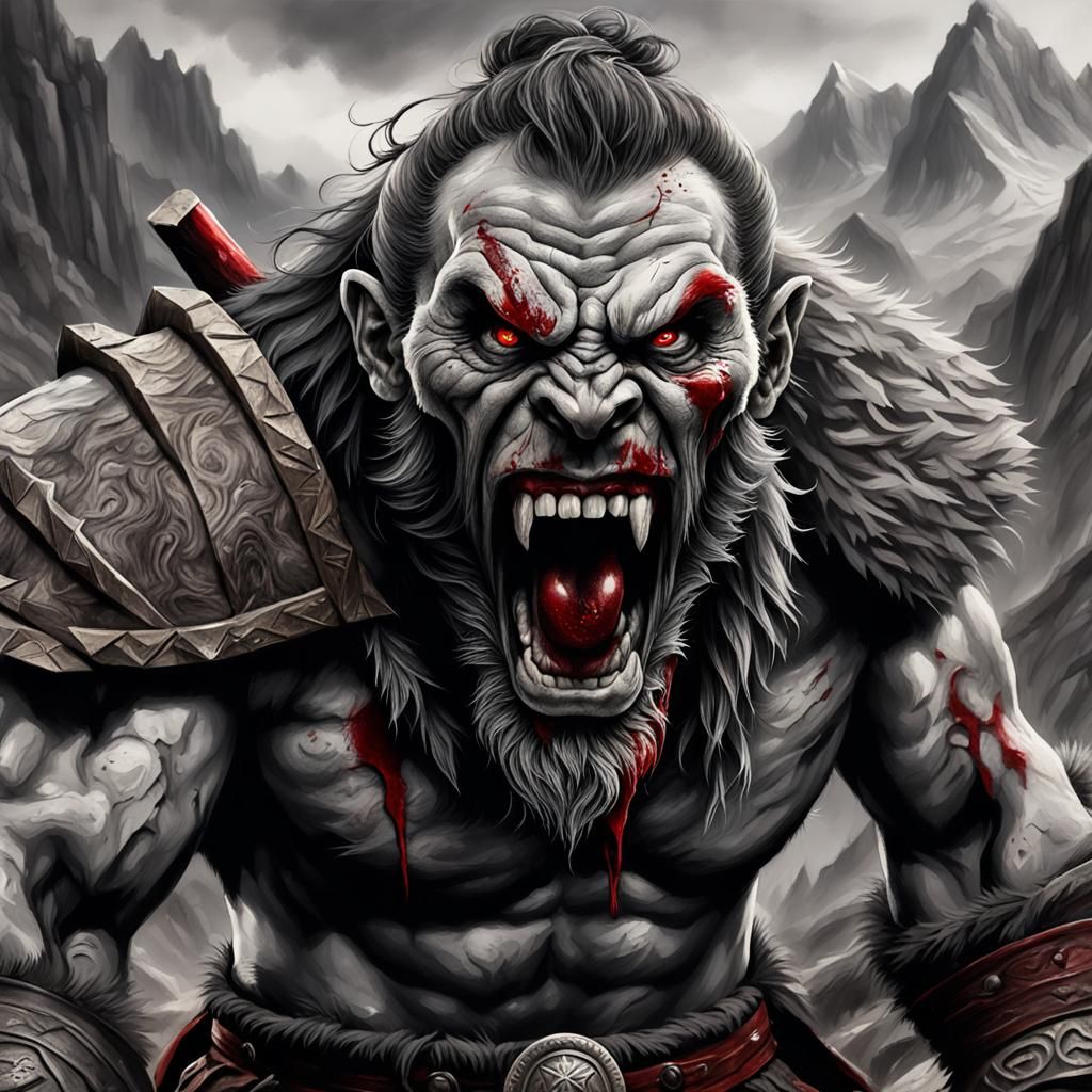 Aggressive Wild Man Portrait in Dark Fantasy Style