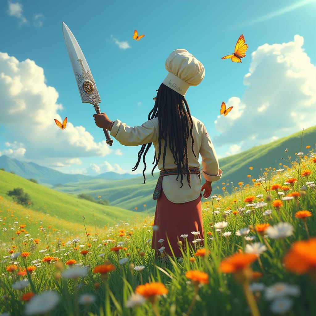 Vigilant Chef Warrior Defends Nature's Beauty in Sun-Drenche...