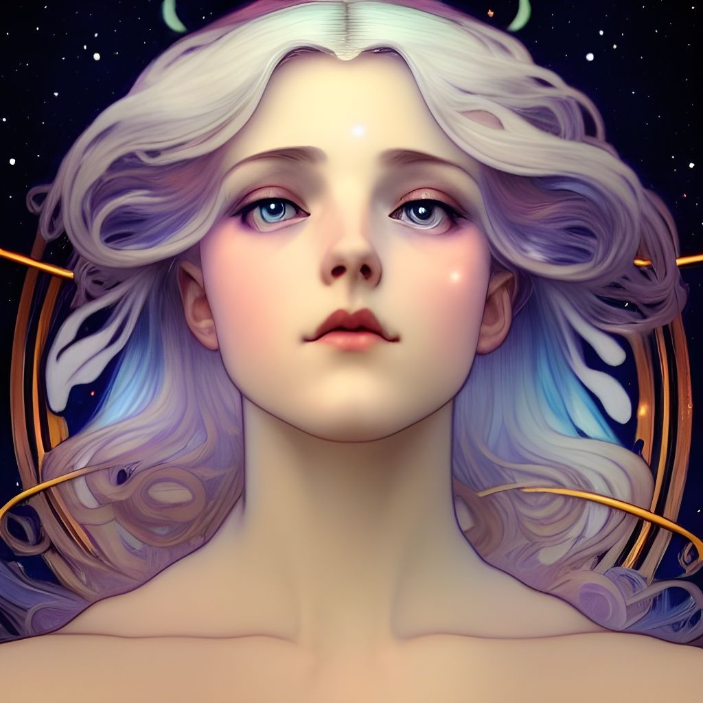 Art Deco Woman with Starry Sky, Watercolor Style