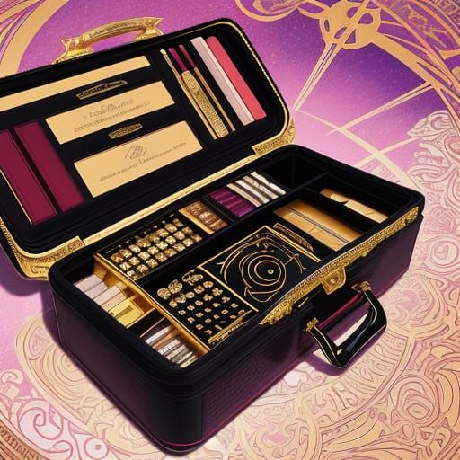 Elegant Gold Vanity Case in Vibrant Manga Style