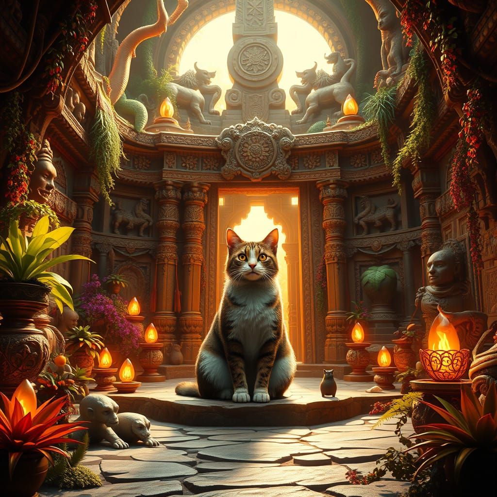 Regal Cat in Ancient Temple
