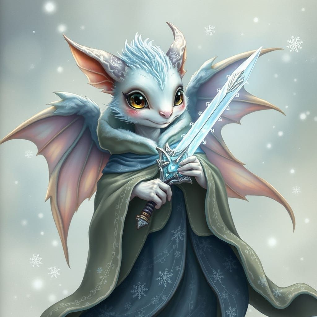 Iridescent Fantasy Creature Wields Glowing Magic Sword in Wh...