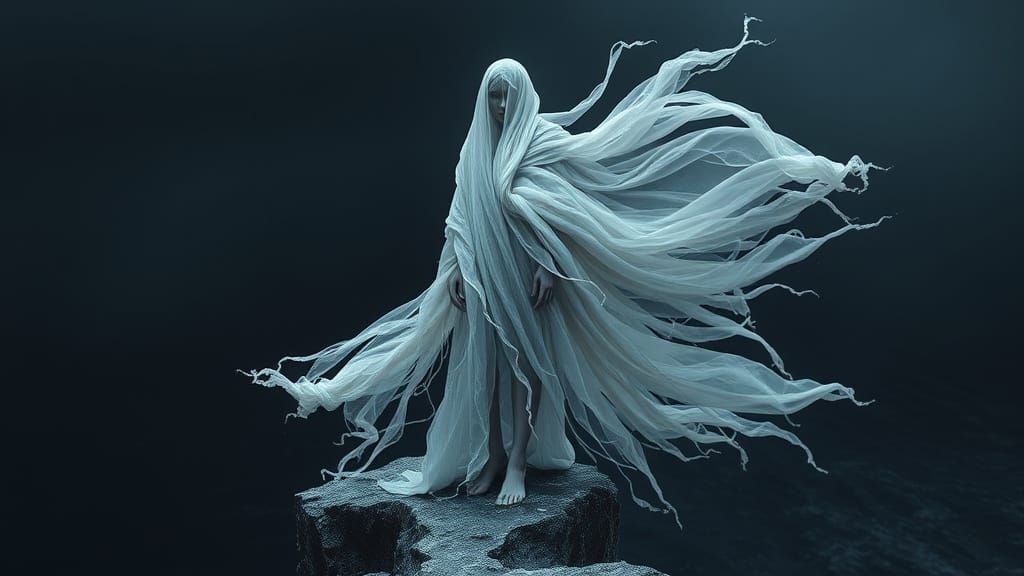 Veiled Figure on Cliff Edge