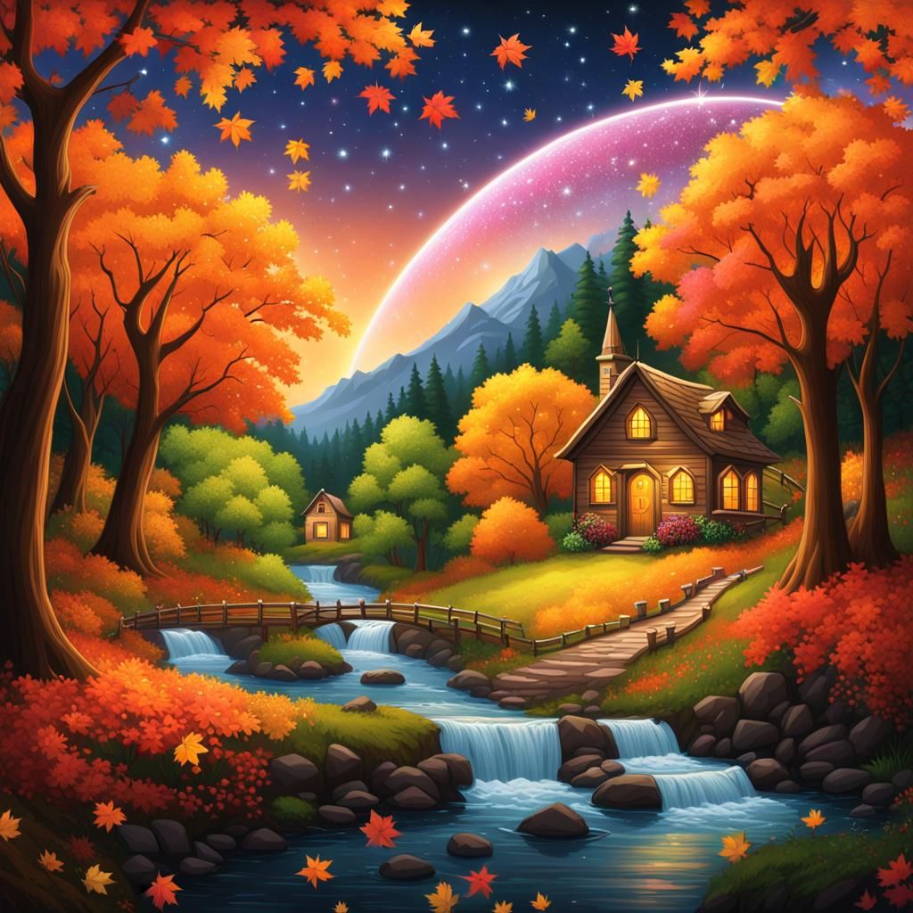 Magical Maple Tree Logo with Sparkling Snowflakes