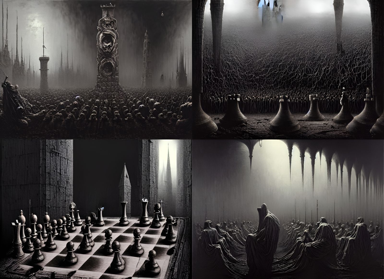 Creepy Chess Game in Dark Horror Style