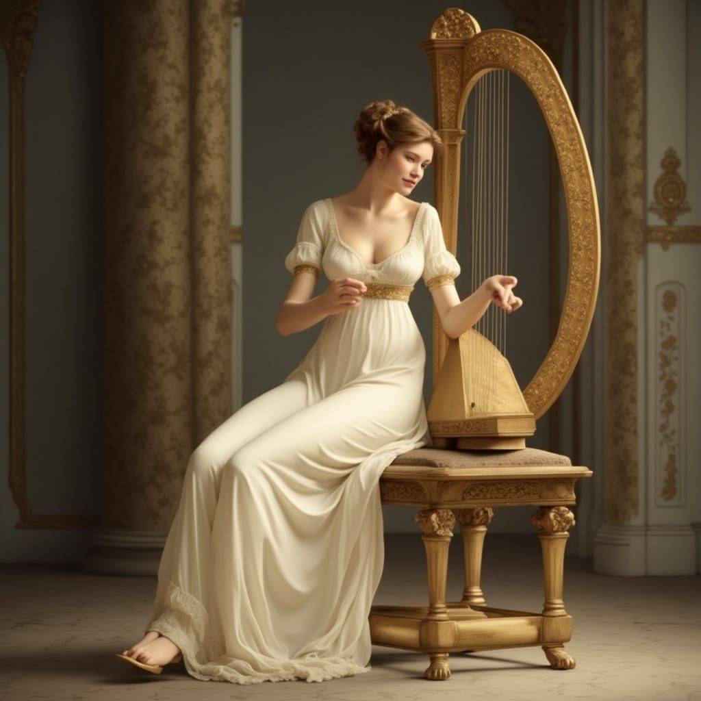 Regency Harpist in Silk Gown