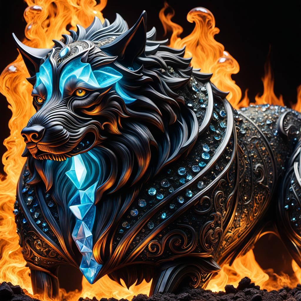 Art Deco Crystal Cerberus on Charred Wasteland