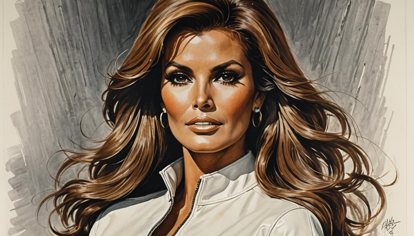 Beauty of the Pencil - Raquel Welch in white leather
