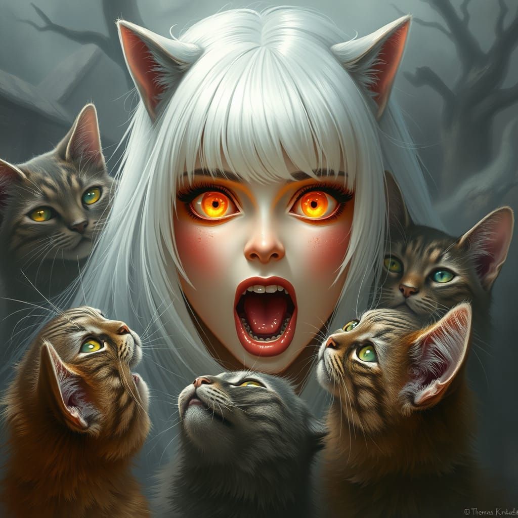 Ethereal Fantasy Scene of Feline Fear