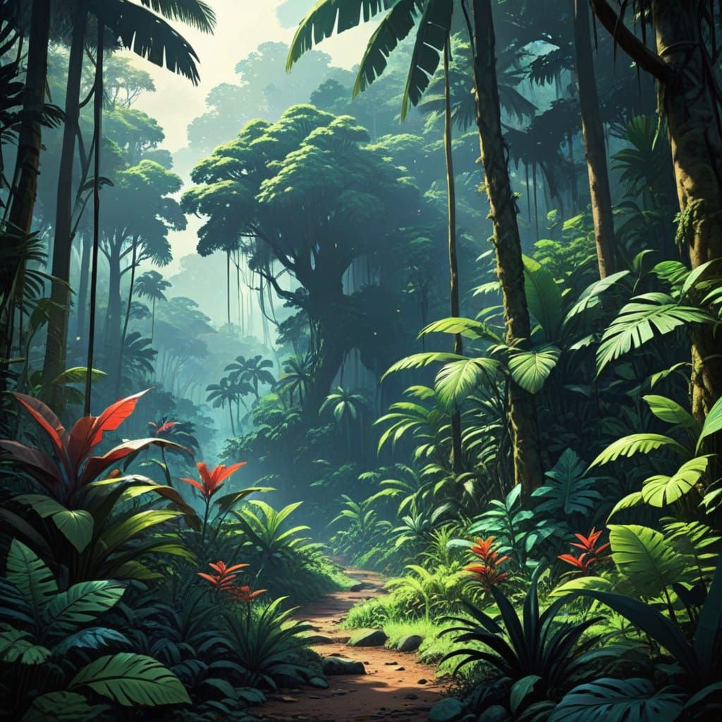 Tropical Forest Masterpiece in Vibrant Cel-Shaded Style