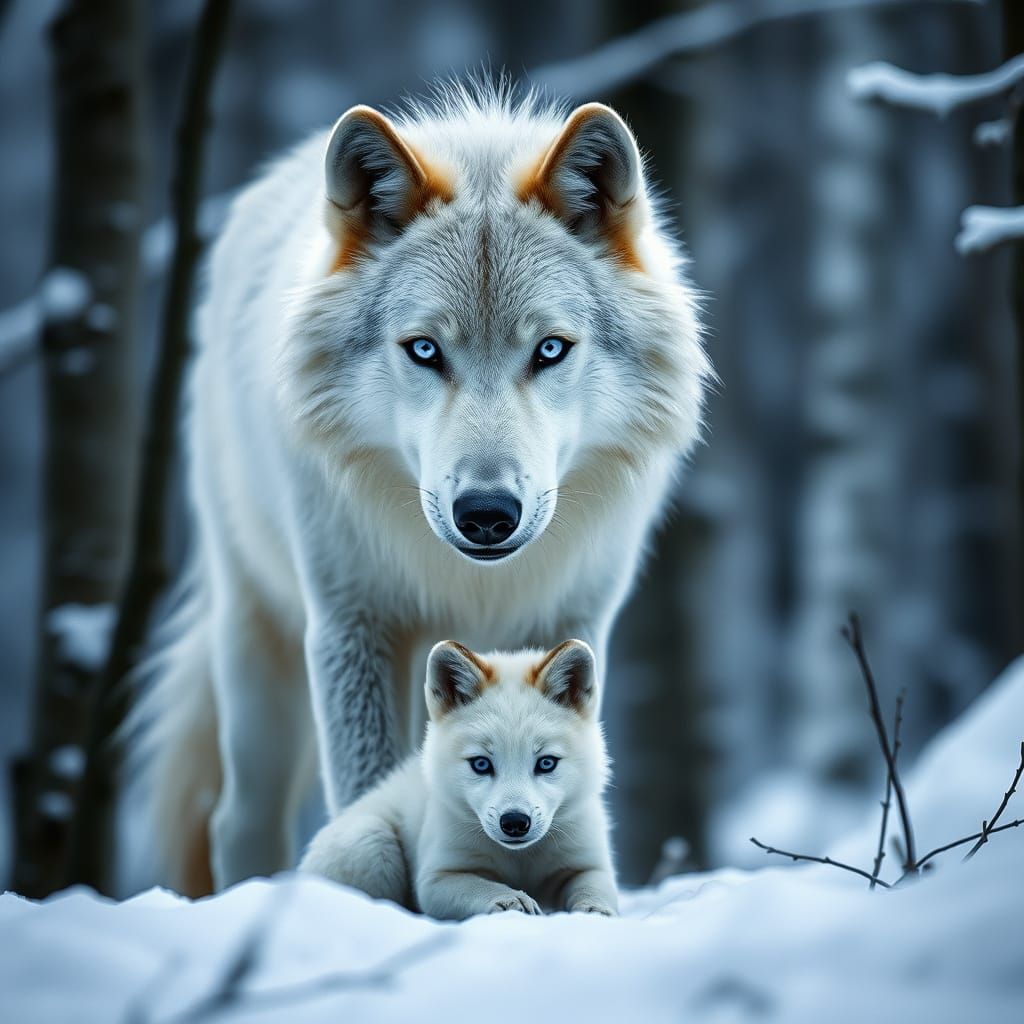 Majestic White Wolf Surrounded by Winter Wonderland