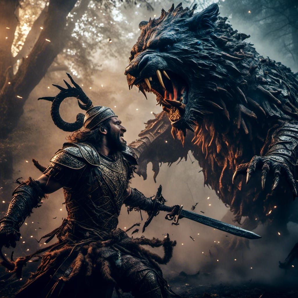 Ferocious Beasts Clash in Mystical Forest