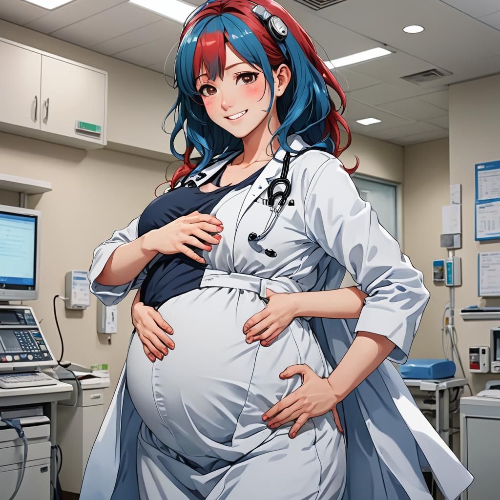 Anime Doctor with Pregnant Belly in Hospital