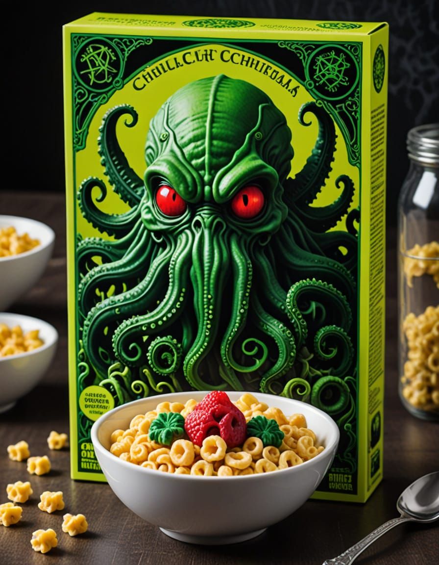 Lovecraftian Breakfast Cereal Box in Cosmic Style