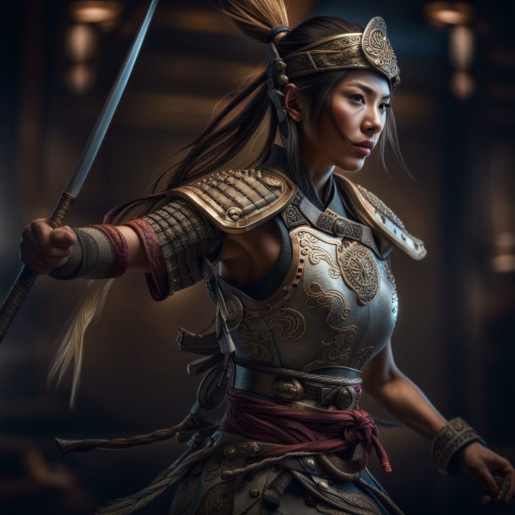 Hyperrealistic Asian Female Warrior in Stunning Pose