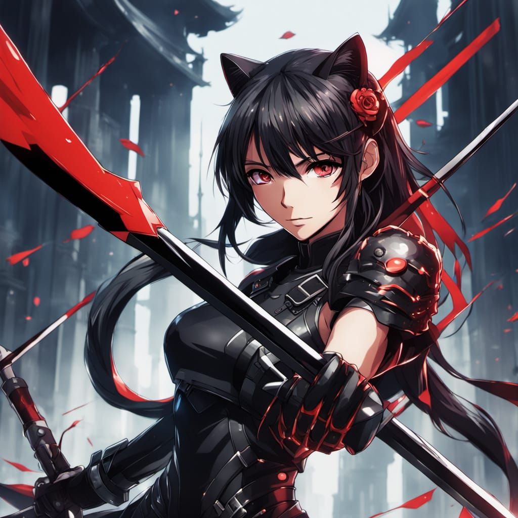 Jaguar Therianthrope Girl Wields Spear in Anime Style