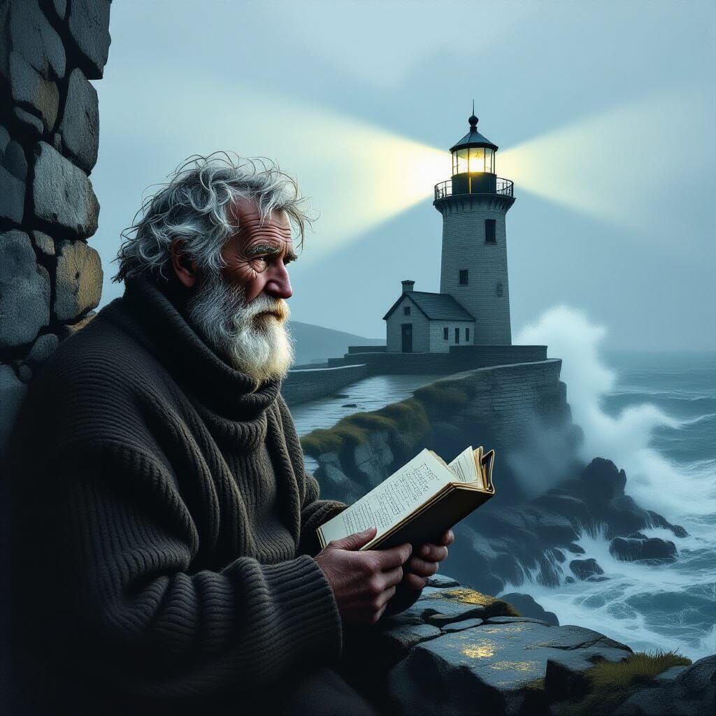 Stormy Lighthouse Keeper in Dramatic Caravaggio Style