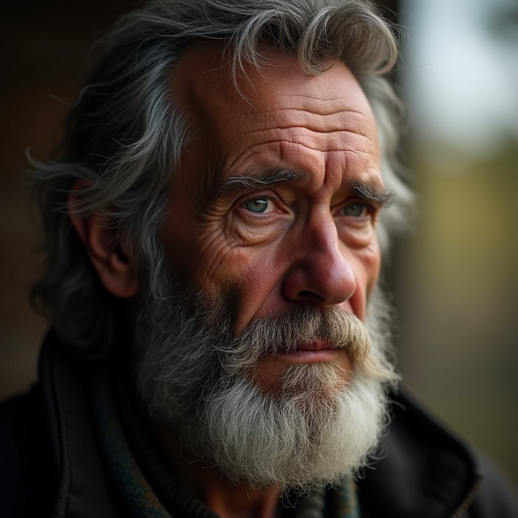 Weathered Mountain Man Portrait in High-Contrast Style